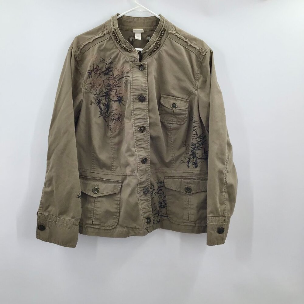 VTG 22/24 Asian Dragon Military Jacket Army Green Beaded Metallic Embroidery Y2K